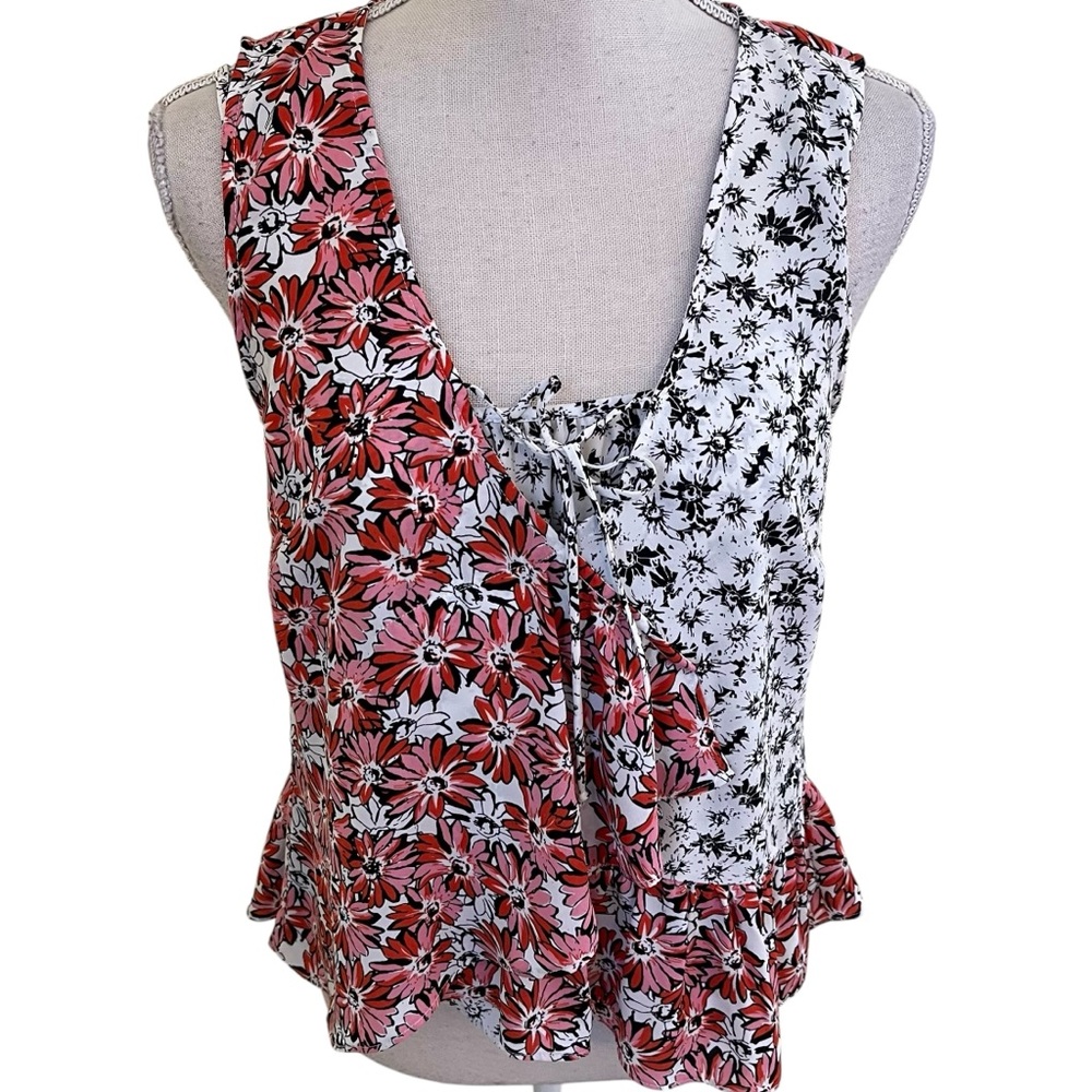 CAbi Pink/Black/White Mixed Floral Layered Sleeveless Seraphina Blouse #5730 S
